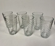 Set of 6 Libbey Glass Tall Cooler Tumblers Clear Raised Dotted Pattern 14 oz