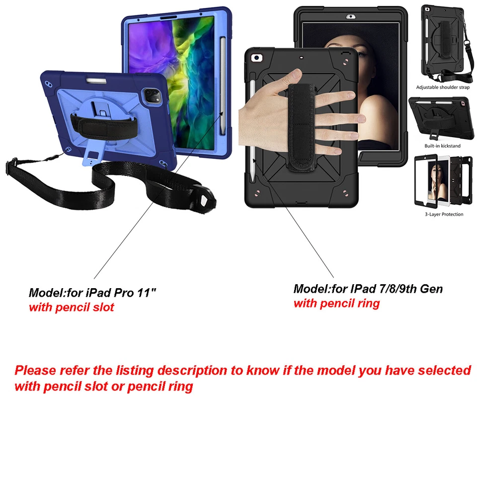 For iPad 5/6th 7th 8th 9th Gen Mini Shockproof Heavy Duty Rubber Hard Stand Case - Image 3 of 4