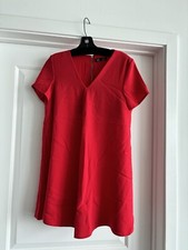 Zara Swing Trapeze Mini Red Dress V-Neck Size M