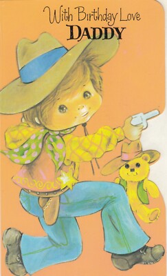 Papa Happy Birthday Vintage Grußkarte - Jungen Cowboy & Teddybär Sohn
