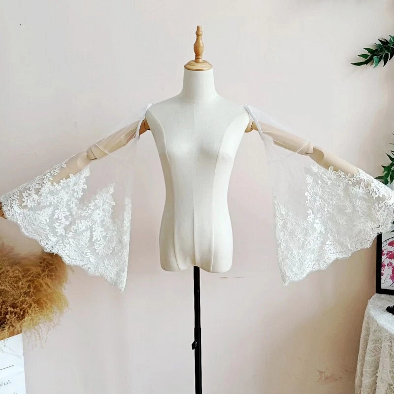 Mangas desmontables de encaje blanco/marfil para boda novia mangas acampanadas extraíbles Foto 4 de 4