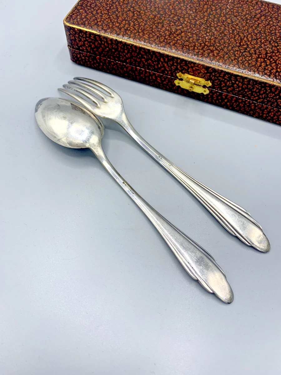 Couverts de baptême Deetjen 100 métal argenté vintage non gravé + écrin