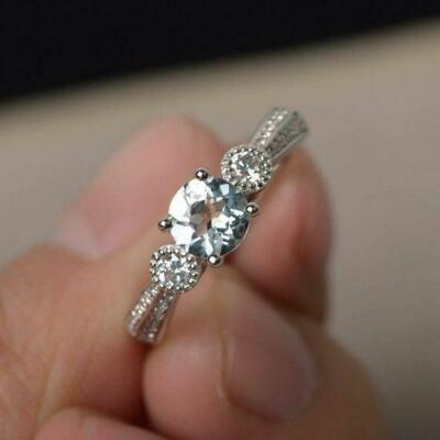 2ct Lab-Created Aquamarine Engage Ring 14k White Gold Plated Moissanite Accent