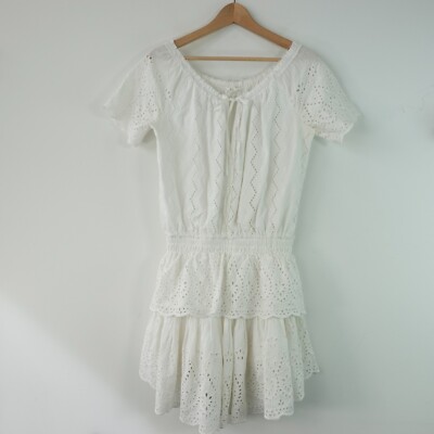 Allison New York Dress Medium White Peplum Embroidered Eyelet Cinched  Cocktail | eBay