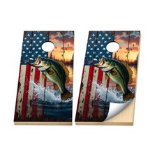 Premium Cornhole Vinyl Wraps - 3M Decal - Fishing - Patriotic Largemouth Bass