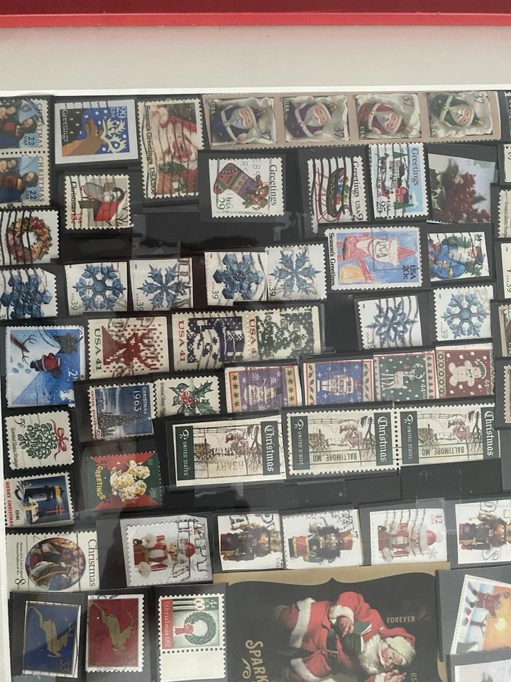 Lot Of 100 Vintage Stamps professionally framed Holiday themed 21 x 15 - Image 4 of 4