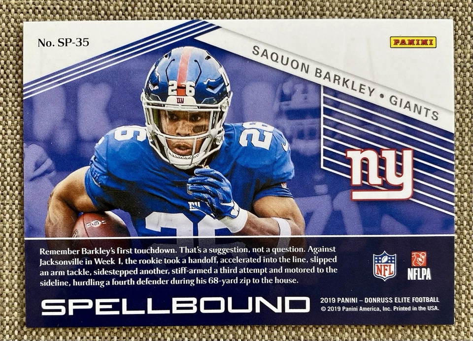 2019 Elite Saquon Barkley SP-35 Spellbound Green A New York Giants - Image 2 of 2