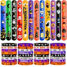 48Pcs Halloween Slap Bracelets Rubber Wristbands for Halloween Party favors, ...