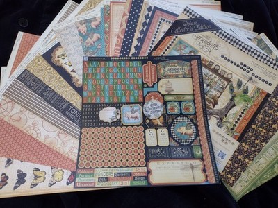 HTF Graphic 45 Old Olde Curiosity Shop Scrapbook Paper Lot 12x12 Stickers New