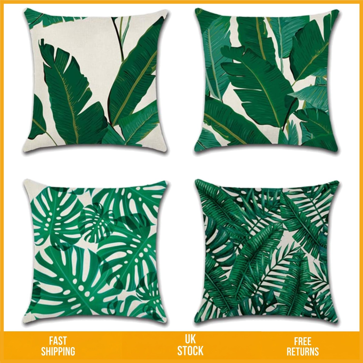 Elegant Green Leaf Decorative Throw Pillow Covers for Sofa 45x45cm Set of 4