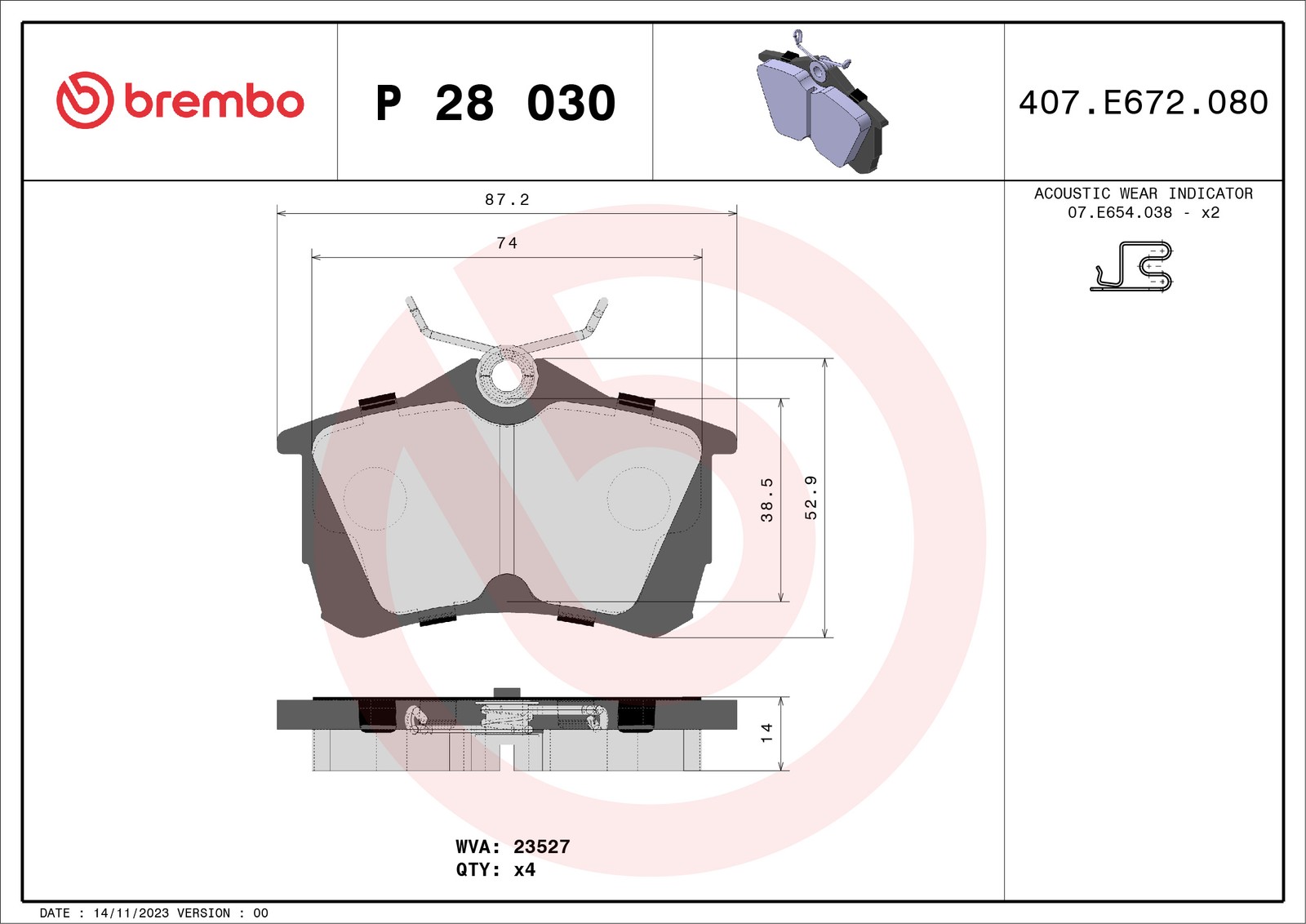 Brembo Bremsbelagsatz, Scheibenbremse P 28 030 Für Honda - Bild 6
