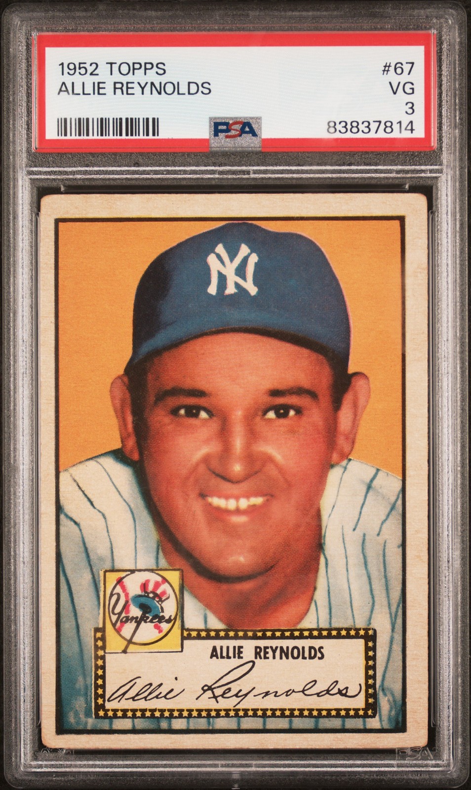 1952 TOPPS #67 ALLIE REYNOLDS PSA 3