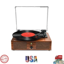 Elegant Vinyl Record Player with Built-in Speakers - Retro 3 Speed Turntable