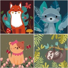 Paint by Numbers Kit for Kids, 4-Pack Cute Sloth Fox Cat Squirrel Animal