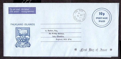Falkland Islands - 1979 Fox Bay 10p Aerogramme First Day Cover