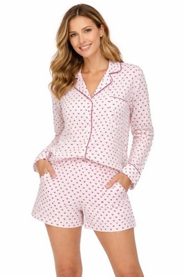 Roller Rabbit Women s Size L Heart Cotton Pajama Long Sleeve Top ONLY White Red