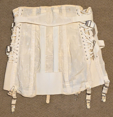 Vtg 40s 50s Boned Lingerie Girdle w/6 Garters High Waist Lace Up Corset L /XL