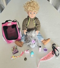 Our Generation Elliott Freckles Boy Blonde Hair Doll Pet  Accessories OG LOT