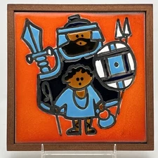 Araten Ein-Reb Israel Hand Crafted Ceramic Art Tile “David & Goliath” 6.5x6.5
