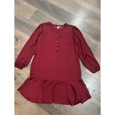 GAP Burgundy Long Sleeve Button Neck Tiered Ruffle Hem Dress Size S