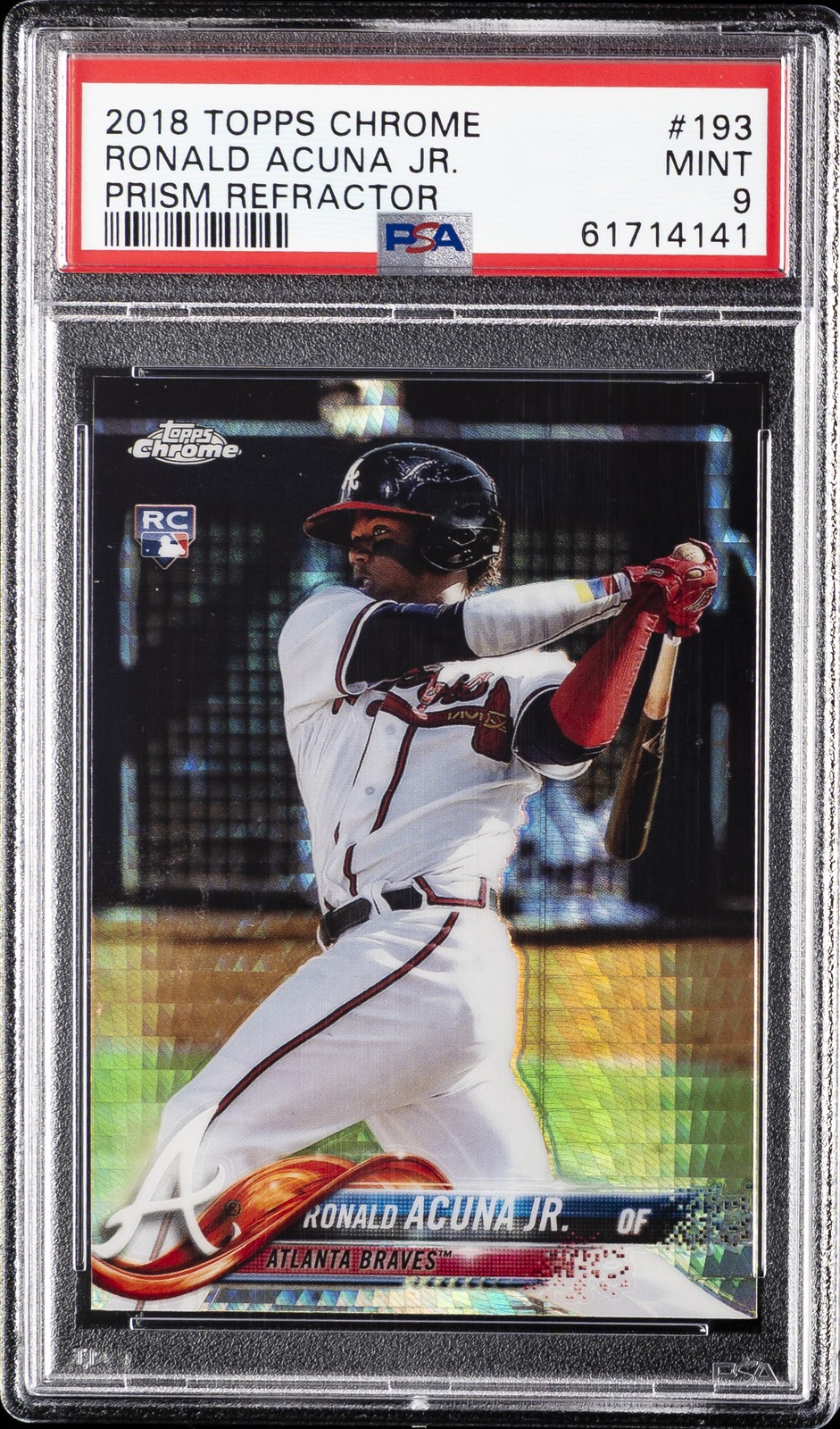 2018 TOPPS CHROME PRISM REFRACTOR #193 RONALD ACUNA JR. ROOKIE RC PSA 9
