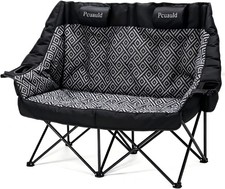 High Back Double Camping Chair Padded Folding Loveseat with Adjustable Pillow...