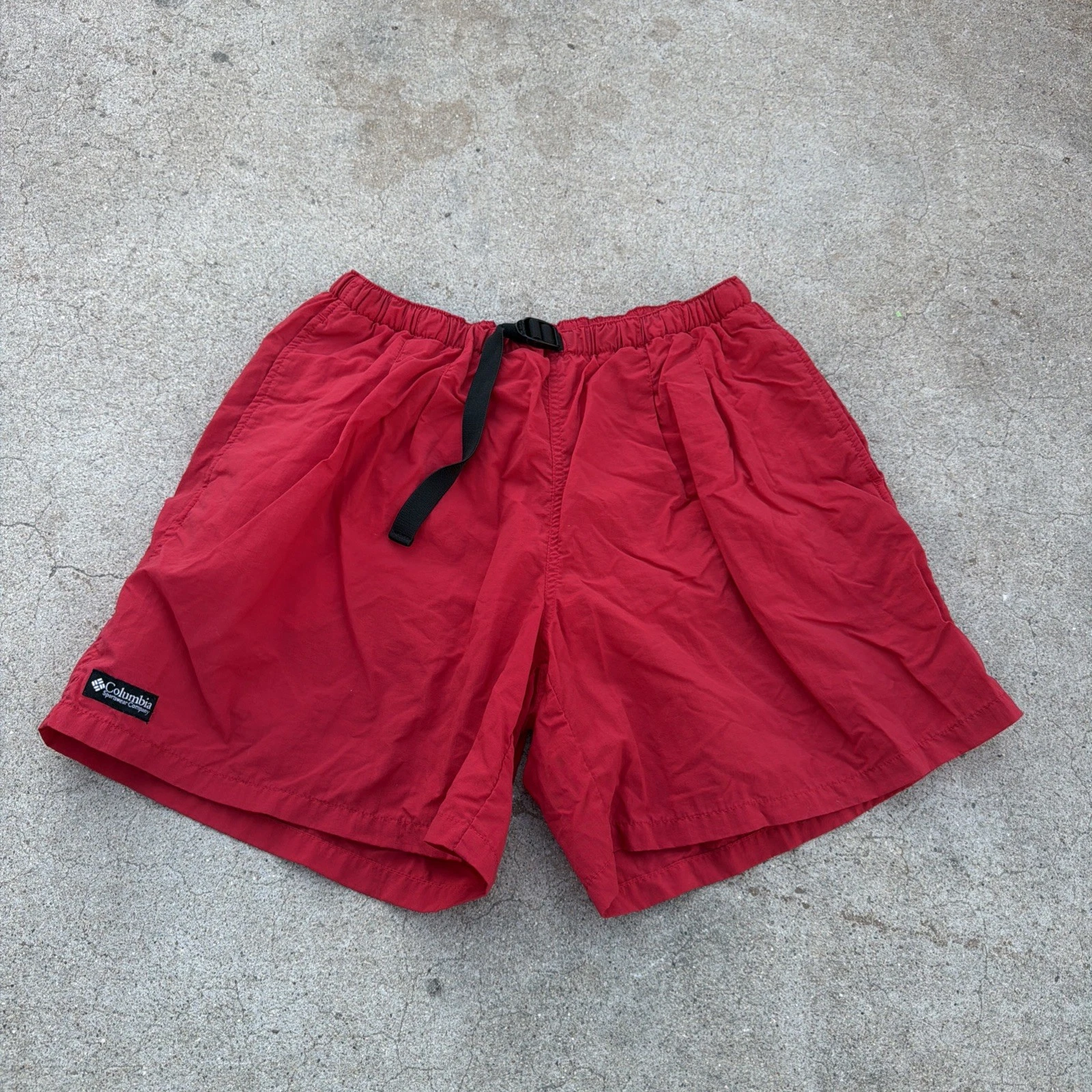 Vintage Columbia Belted Hiking Cargo Shorts Mesh Lined Men's L Gorpcore Red