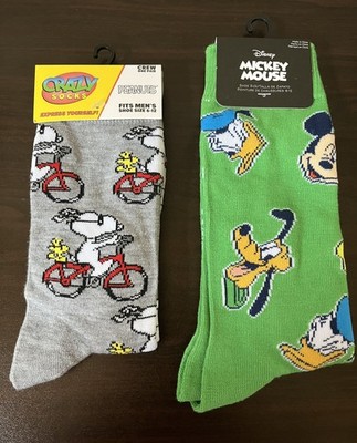 NWT Disney & Peanuts Mens Socks- Mickey Donald Goofy Pluto Snoopy & Woodstock