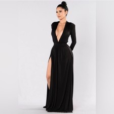 NWT Fashion Nova Spree Black Dress Sexy Miami Style Stretch Long Sleeve Sz S