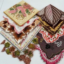 Vintage Ladies Hankies Lot Of 10 ALL ABOUT FALL LEAVES BEAUTIFUL AND COLORFUL