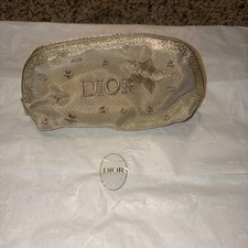 Dior New Beauty Pouch Star Embroidered Mesh Gold Holiday Limited Edition Rare