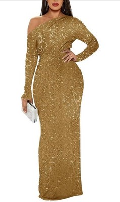 knee length dresses for ladies One-Shoulder Short Gold Sequin Party Dress Gold / 00 main image 1