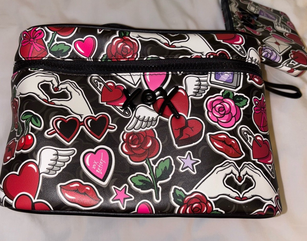 Betsey Johnson Borsa Da Viaggio Train Case Floreale Bianco E Rosa In Nylon Con Zip - Foto 2
