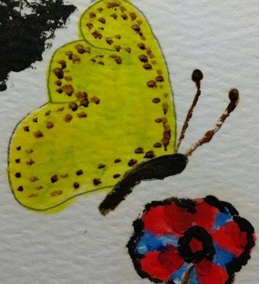 WHIMSICAL 2x3 ORIGINAL FOLK ART PAINTING MINIATURE 3x3 COTTAGECORE BUTTERFLY GAT