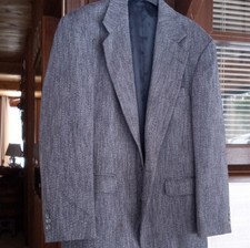 Haggar Blue/Grey Tweed Herringbone Wool Blazer 42r Single-Breasted Notch Lapel