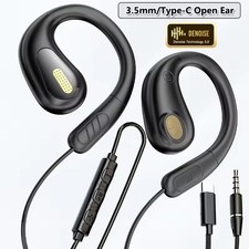 Dual Plug 3.5mm or Type C Wired Earphone ENC Mic HIFI Open Ear Sport Gaming Head