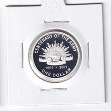 AUSTRALIAN PROOF: 2001 $1 ARMY FINE  SILVER COIN IN 2X2 HOLDER #PL249
