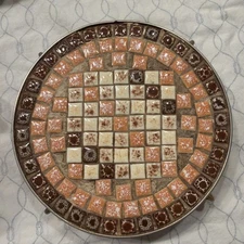 Vintage Mid Century Retro Modern Mosaic Grey Pink Round Trivet Hot Plate