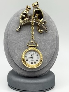 Vintage Cat Brooch With Dangling Watch