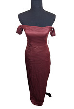 BHLDN Anthropologie Palmer Off-The-Shoulder Fitted Midi Dress Slit US Size XS