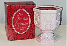 Vintage Candle -  Pink Floral w/ Red Candle NOS VANDA Porcelain Expression New