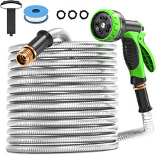 Water Hose,75Ft Stainless Steel Garden Hose,Metal Hose with 10 Function Sprayer