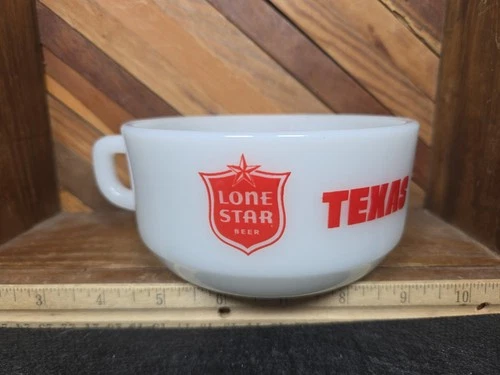 Vintage Lone Star Beer Texas Chili Bowl Anchor Hocking Milk Glass - Super Rare