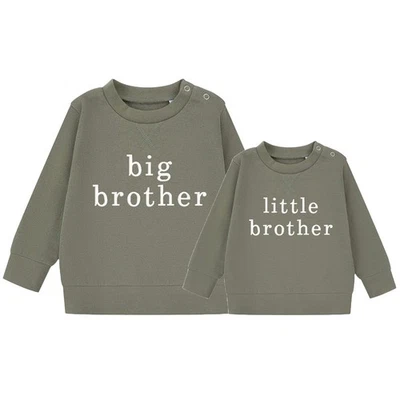 STITCHU Embroidered Big & Little Brother Boys Sweatshirts Khaki Baby & Toddler Matching