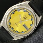 VINTAGE SEIKO 5 AUTOMATIC 7009A JAPAN MENS YELLOW COLOR DIAL WATCH a500073-a