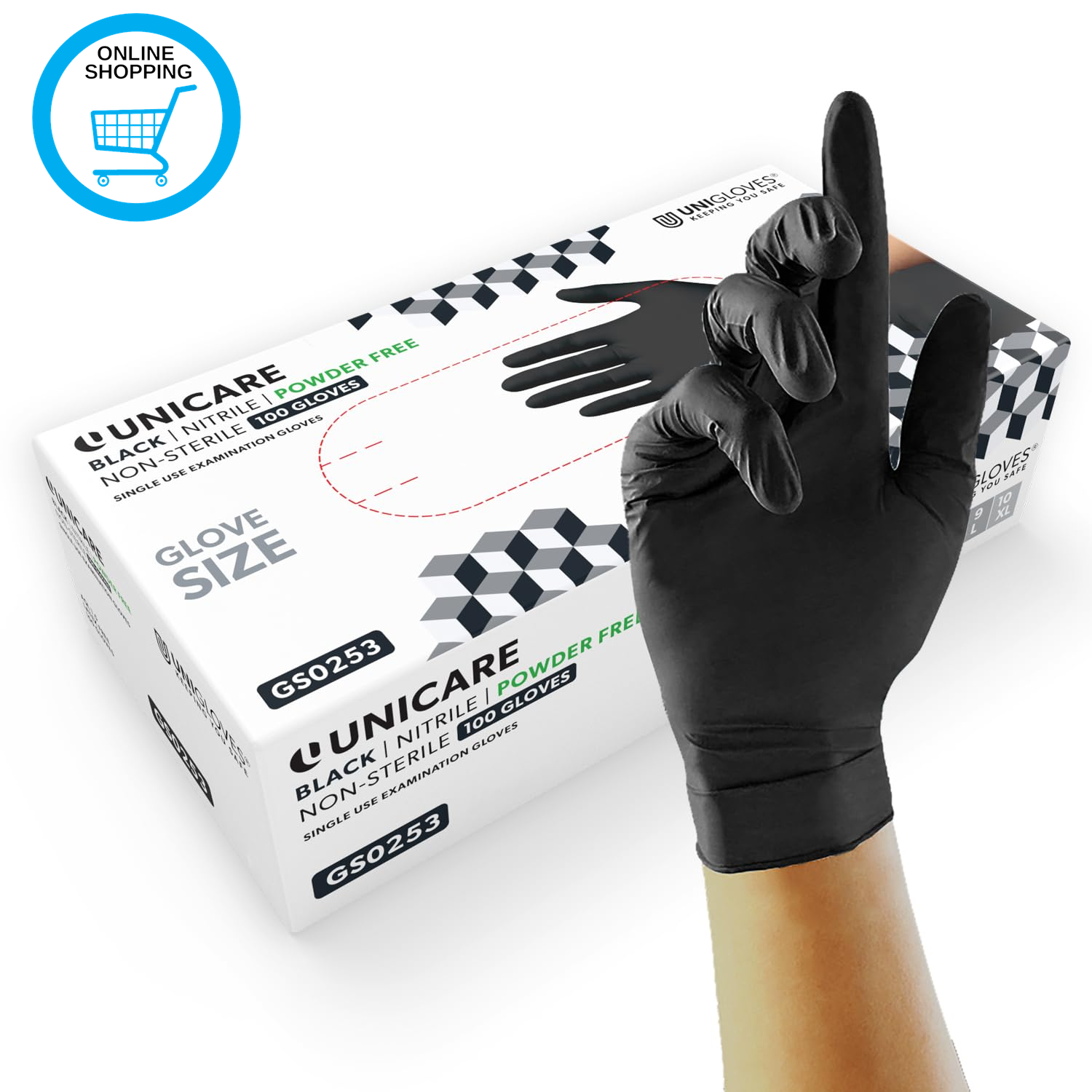 Unicare Nitrile Examination Disposable Gloves - Multipurpose, Powder Free, Medic