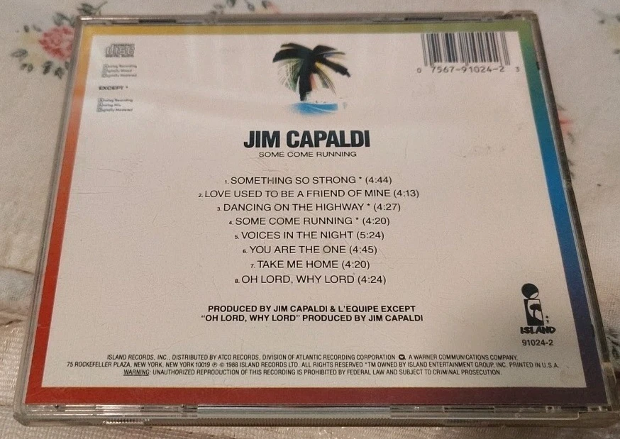 JIM CAPALDI - SOME COME RUNNING - MUSIC CD - 8 GREAT TRACKS  ISLAND RECORDS 1988 - Image 2 of 3