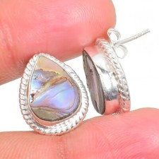 Abalone Shell Gemstone 925 Sterling Silver Jewelry Stud Earring Sz 0.75"