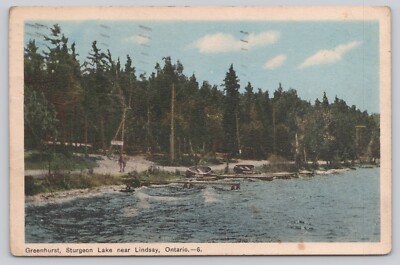 Postcard Greenhurst Sturgeon Lake Lindsay Ontario Canada canoes fishermen *c7