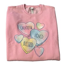 NEW Pink Women  s Valentines Day Blessed Loved Hearts Sweatshirt - Sz Small